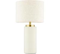 New Ribbed White Table Lamp Elegant & Contemporary Table lamp Ceramic Base Capped with Gold Large Circular Shade can cast a Glow About Your Space in The Evenings.