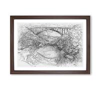 New River Gorge Bridge Sketch Framed Print | A2 Walnut Framed Wall Art | Ready to Hang | Modern Cityscape Picture | Living Room Bedroom Lounge Office