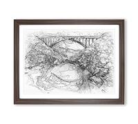 New River Gorge Bridge Sketch Modern Art Framed Print | A2 Walnut Framed Wall Art | Ready to Hang | Modern Cityscape Picture | Living Room Bedroom Lounge Office