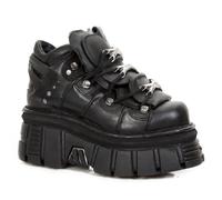 New Rock 106-S29 Tower Shoes Metallic Leather Biker Punk Gothic Boots New Rock Black 5