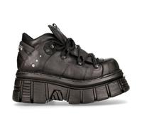 NEW ROCK 106N-S52 TOWER SHOES Metallic Black Leather Biker Punk Gothic Boots