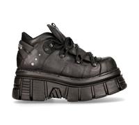 New Rock 106N-S52 TOWER SHOES Metallic Black Leather Biker Punk Gothic Boots