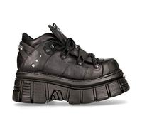 New Rock 106N-S52 TOWER SHOES Metallic Black Leather Biker Punk Gothic Boots - black 6