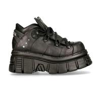 NEW ROCK 106N-S52 TOWER SHOES Metallic Black Leather Boots - EU 36