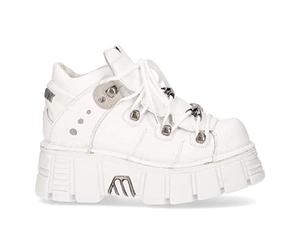 New Rock 106N-S8 Metallic White Leather Biker Punk Gothic Boots - white 10