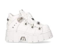New Rock 106N-S8 Metallic White Leather Biker Punk Gothic Boots - white 7