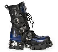 NEW ROCK 107-C5 Unisex Boots Black Blue Leather Skull Devil Gothic Punk Biker