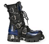 New Rock 107-C5 Unisex Boots Black Blue Leather Skull Devil Gothic Punk Biker 36