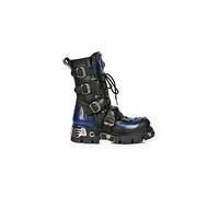 New Rock 107-C5 Unisex Boots Black Blue Leather Skull Devil Gothic Punk Biker 46