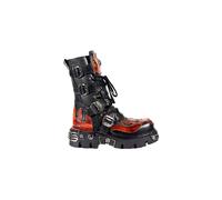 New Rock 107-S1 Red Skull Devil Black Leather Boot Biker Goth Rock Boots - Black 3