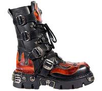 New Rock 107-S1 Red Skull Devil Black Leather Boot Biker Goth Rock Boots - black 9