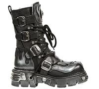 New Rock 107-S2 Black/Silver Gothic Leather Flame Boots - Black 46