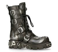 New Rock 107-S2 Black/Silver Gothic Leather Flame Boots - Black 38
