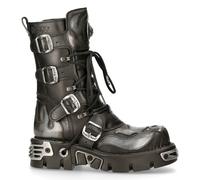 New Rock 107-S2 Mens 100% Leather Silver Skull Devil Metallic Boots