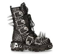 New Rock 1535-S1 Black Leather Military High Boots Metal Spikes Buckles Punk EMO - Black 4 UK