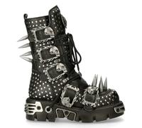 New Rock 1535-S1 Black Leather Military High Boots Metal Spikes Buckles Punk EMO - EU 36