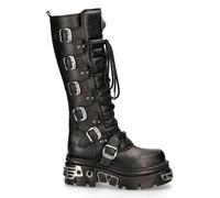 New Rock 272 Metallic Black Goth Knee High Zip Leather Buckle Boots Punk Emo
