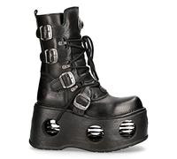 New Rock 373-S2 Metallic Black Leather Neptuno Platform Gothic Boots Buckle - Black 10 UK