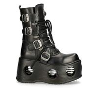 New Rock 373-S2 Metallic Black Leather Neptuno Platform Gothic Boots Buckle - EU 40