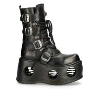 New Rock 373-S2 Metallic Black Leather Neptuno Platform Gothic Boots Buckle - EU 44