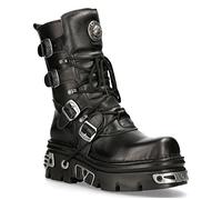 New Rock 373-S4 Metallic Black Leather Gothic Mid Calf Punk Goth Boots with Lace up and Buckle Fastening 8