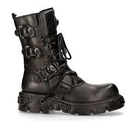 New Rock 391-S18 Black Leather Mid Calf Boots - Black 40