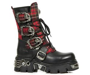 New Rock 391T-S1 Black Leather Tartan Gothic Boots Punk EMO Military - EU 37