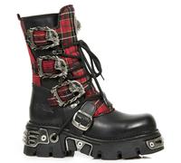 New Rock 391T-S1 Black Leather Tartan Gothic Boots Punk EMO Military - EU 41