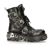 New Rock 407-S1 Silver Cross Boots Black Leather Gothic Punk Biker Shoes Ankle Boots 46
