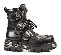 New Rock 407-S1 Silver Cross Boots Black Leather Gothic Punk Biker Shoes Ankle Boots 40