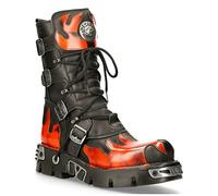 New Rock 591-S1 Boots Red Flame Metallic Black Leather Goth Punk Biker Fashion 9