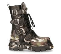 NEW ROCK 591-S15 Boots CAMOUFLAGE Flame Metallic Black Leather Goth Punk Biker