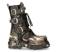 New Rock 591 S15 Camouflage Flame Metallic Black Leather Biker Goth Boot - EU 39