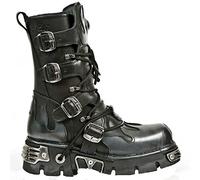 New Rock 591-S2 Silver Flame Boots Metal Black Leather Heavy Punk Gothic Boots 37