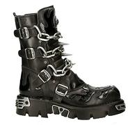 New Rock 727-S1 Metallic Black Leather Spikes Gothic Mid Calf Punk Rock Boots 8