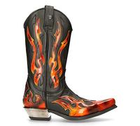 New Rock 7921 S2 Men's Red and Black Flame Western Cowboy Zip Boots 44