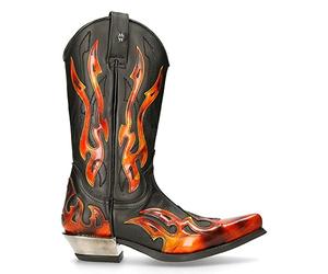 New Rock 7921 S2 Men's Red and Black Flame Western Cowboy Zip Boots 45