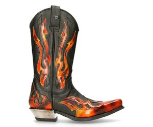 New Rock 7921-S2 Unisex Leather WEST Black Red Cowboy Leather Boots - EU 46