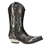 New Rock 7921 S3 Men's Black Silver Flame Western Cowboy Zip Boots 46