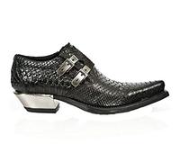 New Rock 7934-S2 Embossed Black Leather Buckle Steel Heel Shoes Boot