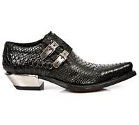 New Rock 7934-S2 Embossed Python Black Leather Buckle West Steel Heel Shoes Boot