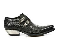 New Rock 7934-S2 Embossed Python Black Leather Buckle West Steel Heel Shoes Boot - EU 40