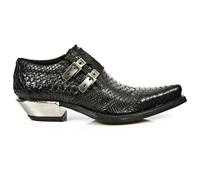 New Rock 7934-S2 Embossed Python Black Leather Buckle West Steel Heel Shoes Boot - EU 45