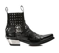 New Rock 7950-S9 Black Ankle Boots Western Goth Strap Skull Stud Metal 44