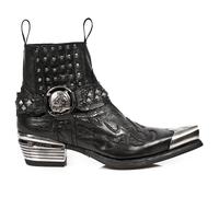 New Rock 7950P-S1 Black Cowboy Metal Toe Boots