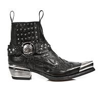 New Rock 7950P-S1 Black Leather Military Cowboy Boots Metal Toe Heel Biker Rock - Black 10 UK