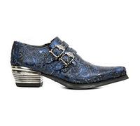 New Rock 7960-S6 Embossed Vintage Black, Blue Leather Buckle Steel Heel Shoes 39