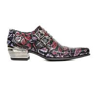 New Rock 7960-S6 Embossed Vintage Black, Red, Purple Leather Buckle Steel Heel Shoes 41