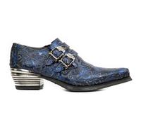 NEW ROCK 7960-S7 Shoe EMBOSSED VINTAGE Blue Leather Buckle Steel Heel Shoes