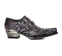 New Rock 7960-S8 Shoe EMBOSSED VINTAGE Black Leather Buckle Steel Heel Shoes 44